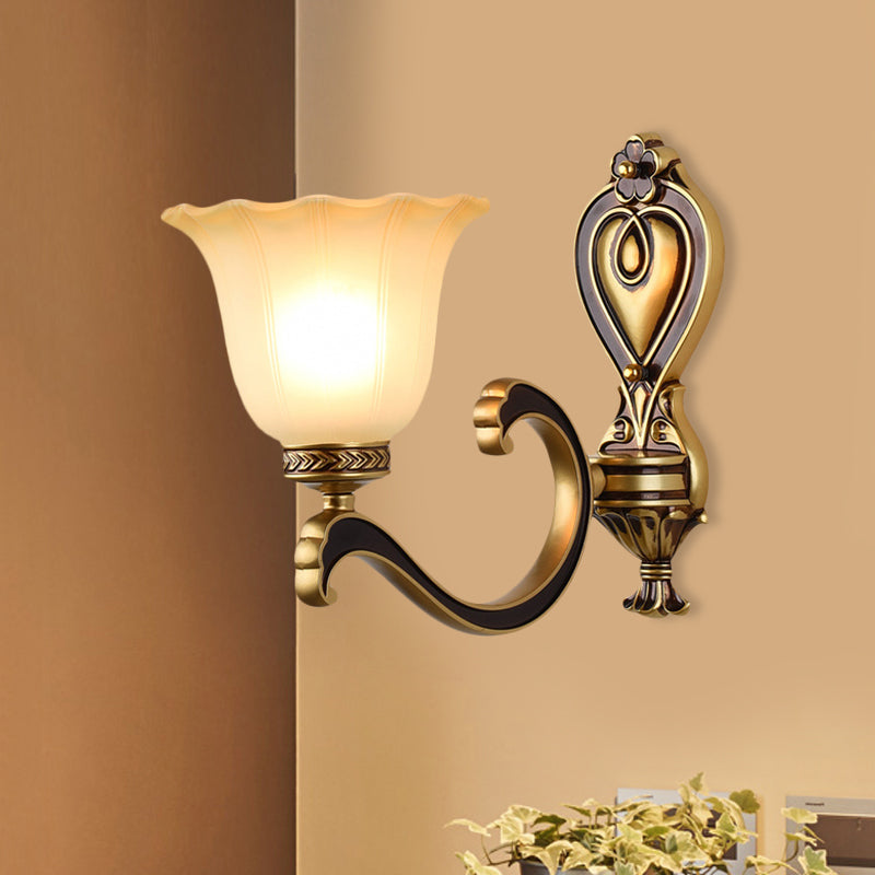 Frendorf | Bell Schlafzimmer Oben Wandmontierte Lampe Antik Froste Glas 1/2-Licht Messing Wandlampe Zubehör