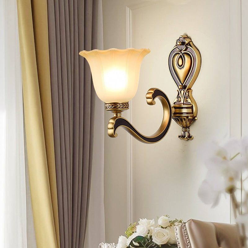 Frendorf | Bell Schlafzimmer Oben Wandmontierte Lampe Antik Froste Glas 1/2-Licht Messing Wandlampe Zubehör