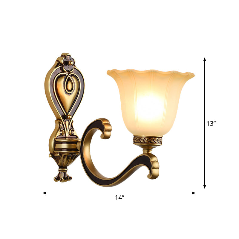 Frendorf | Bell Schlafzimmer Oben Wandmontierte Lampe Antik Froste Glas 1/2-Licht Messing Wandlampe Zubehör