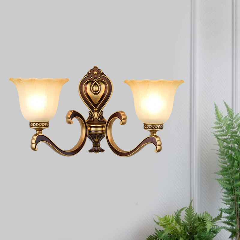 Frendorf | Bell Schlafzimmer Oben Wandmontierte Lampe Antik Froste Glas 1/2-Licht Messing Wandlampe Zubehör