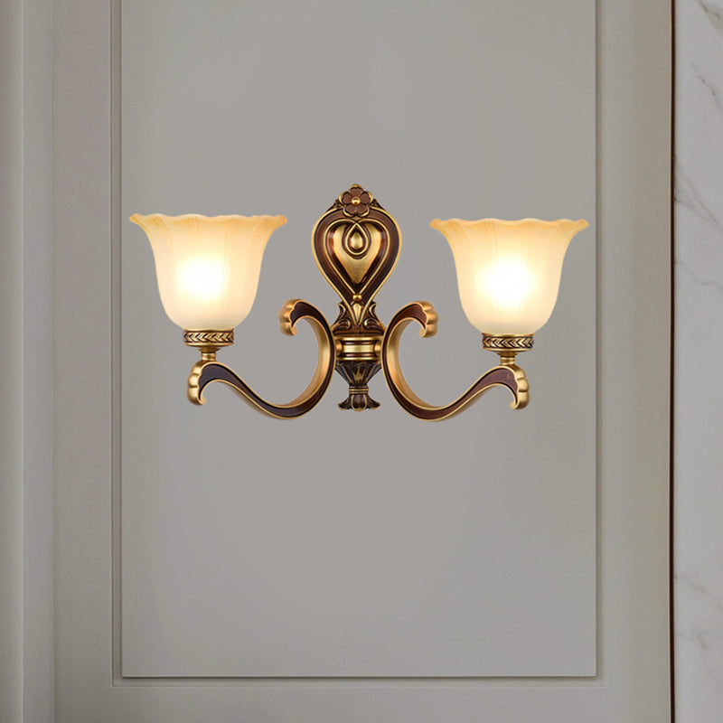 Frendorf | Bell Schlafzimmer Oben Wandmontierte Lampe Antik Froste Glas 1/2-Licht Messing Wandlampe Zubehör