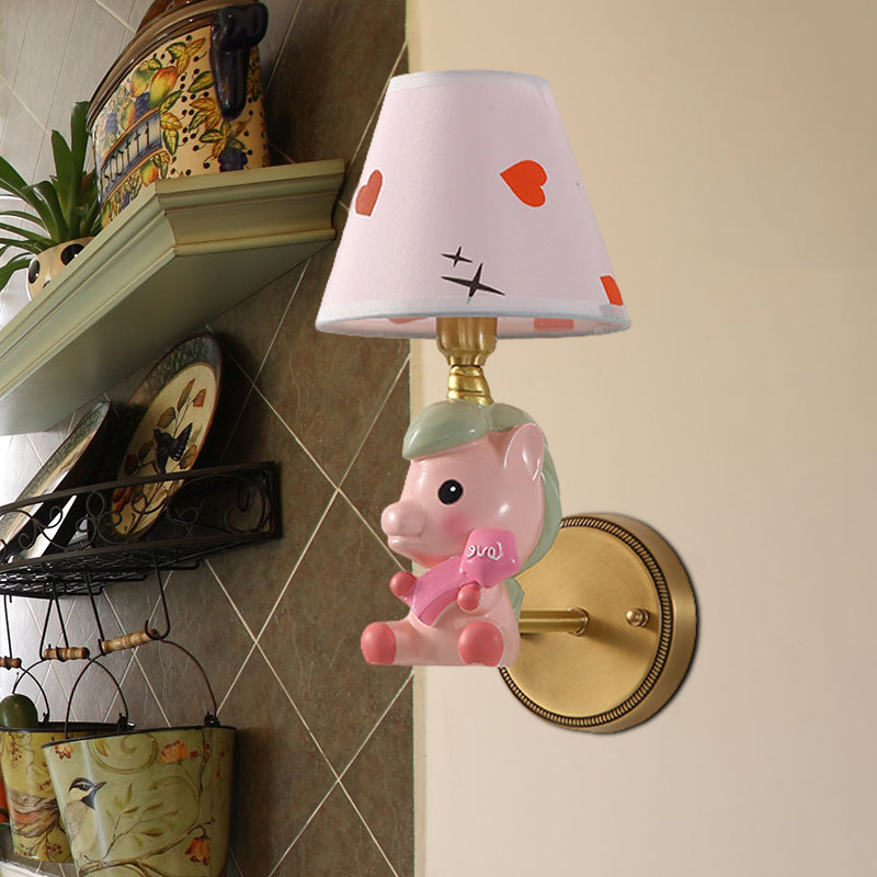 Frendorf | Barrel Metalen Wandlamp Kinderen Enkele Licht Roze/Blauw Muur Bevestigde Verlichting met Cartoon Pony Basis