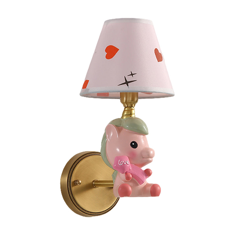 Frendorf | Barrel Metalen Wandlamp Kinderen Enkele Licht Roze/Blauw Muur Bevestigde Verlichting met Cartoon Pony Basis