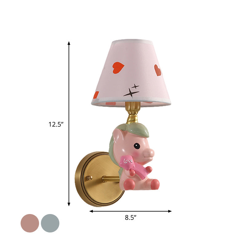 Frendorf | Barrel Metalen Wandlamp Kinderen Enkele Licht Roze/Blauw Muur Bevestigde Verlichting met Cartoon Pony Basis