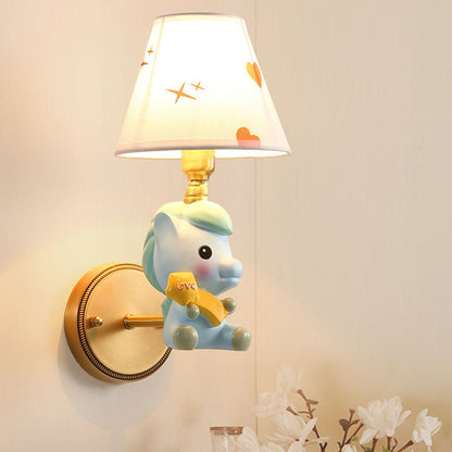 Frendorf | Barrel Metalen Wandlamp Kinderen Enkele Licht Roze/Blauw Muur Bevestigde Verlichting met Cartoon Pony Basis