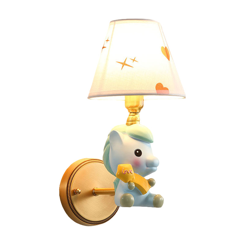 Frendorf | Barrel Metalen Wandlamp Kinderen Enkele Licht Roze/Blauw Muur Bevestigde Verlichting met Cartoon Pony Basis
