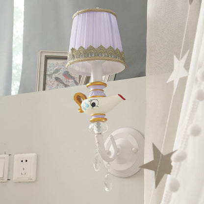 Frendorf | 1 Kopf Innen Wandbeleuchtung Zeitgenössische Weiß-Gold Wandlampe mit Fässern Stoffschirm und Teekanne Deco
