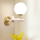 Frendorf | Kids Spaceship Shape Base Gold Wall Light Fixture 1/2 Bulbs Sconce Light with Globe Cream Glass Shade in White and Gold