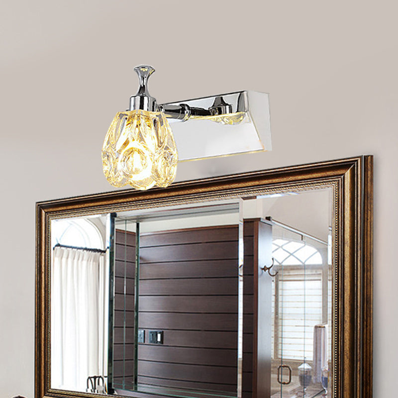 Frendorf | Chrom 1/2/3-Licht Vanity Light Fixture Minimal Faceted Crystal Flower Wandlamp in Warm/Weiß Licht