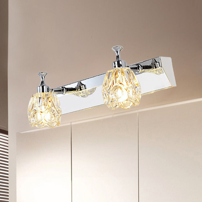 Frendorf | Chrom 1/2/3-Licht Vanity Light Fixture Minimal Faceted Crystal Flower Wandlamp in Warm/Weiß Licht