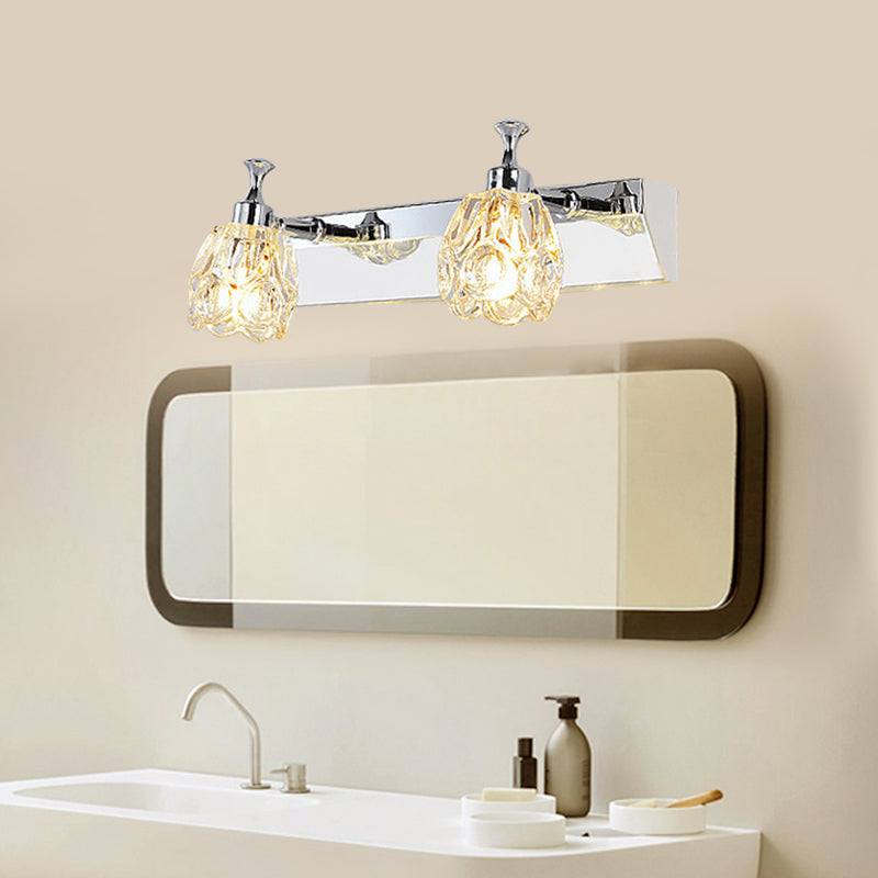 Frendorf | Chrom 1/2/3-Licht Vanity Light Fixture Minimal Faceted Crystal Flower Wandlamp in Warm/Weiß Licht