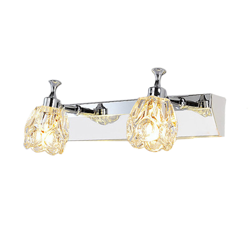 Frendorf | Chrom 1/2/3-Licht Vanity Light Fixture Minimal Faceted Crystal Flower Wandlamp in Warm/Weiß Licht