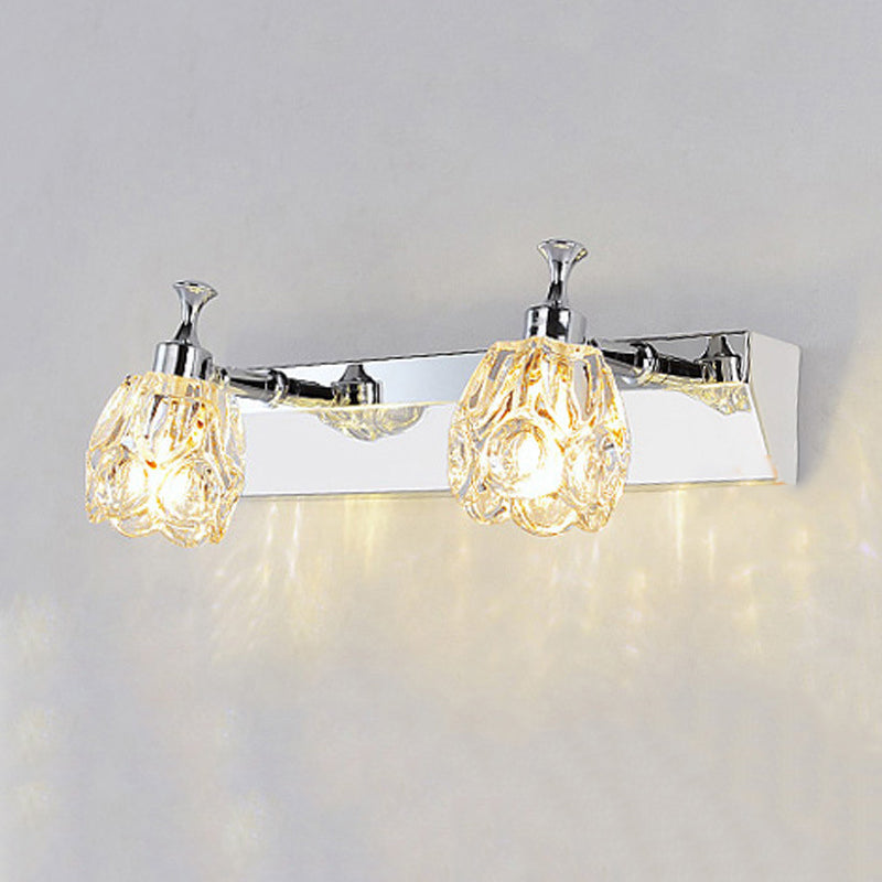 Frendorf | Chrom 1/2/3-Licht Vanity Light Fixture Minimal Faceted Crystal Flower Wandlamp in Warm/Weiß Licht