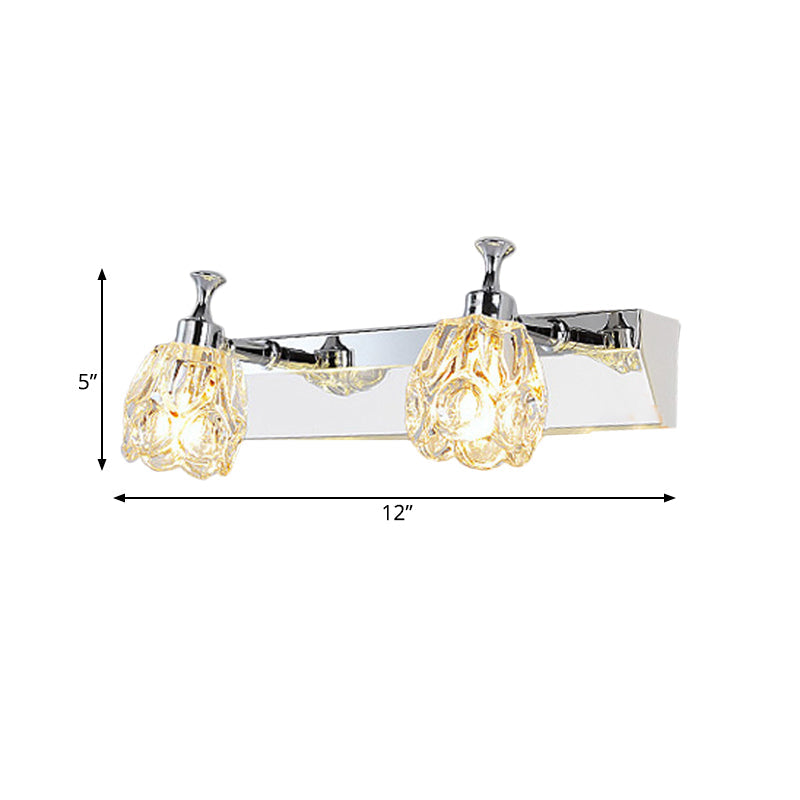 Frendorf | Chrom 1/2/3-Licht Vanity Light Fixture Minimal Faceted Crystal Flower Wandlamp in Warm/Weiß Licht