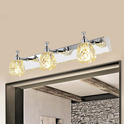 Frendorf | Chrom 1/2/3-Licht Vanity Light Fixture Minimal Faceted Crystal Flower Wandlamp in Warm/Weiß Licht