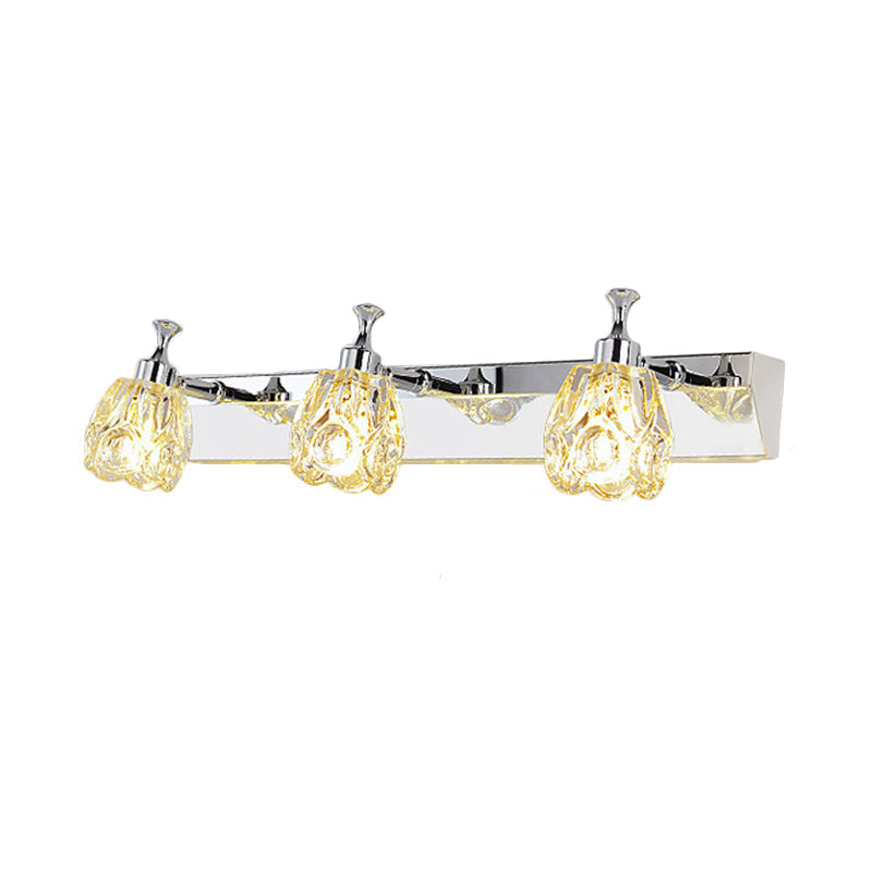 Frendorf | Chrom 1/2/3-Licht Vanity Light Fixture Minimal Faceted Crystal Flower Wandlamp in Warm/Weiß Licht