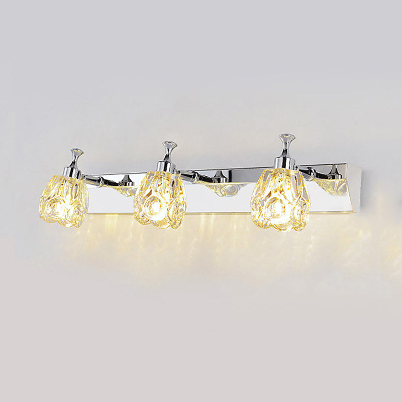 Frendorf | Chrom 1/2/3-Licht Vanity Light Fixture Minimal Faceted Crystal Flower Wandlamp in Warm/Weiß Licht