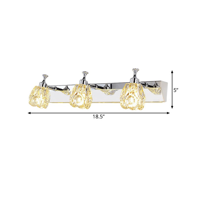 Frendorf | Chrom 1/2/3-Licht Vanity Light Fixture Minimal Faceted Crystal Flower Wandlamp in Warm/Weiß Licht
