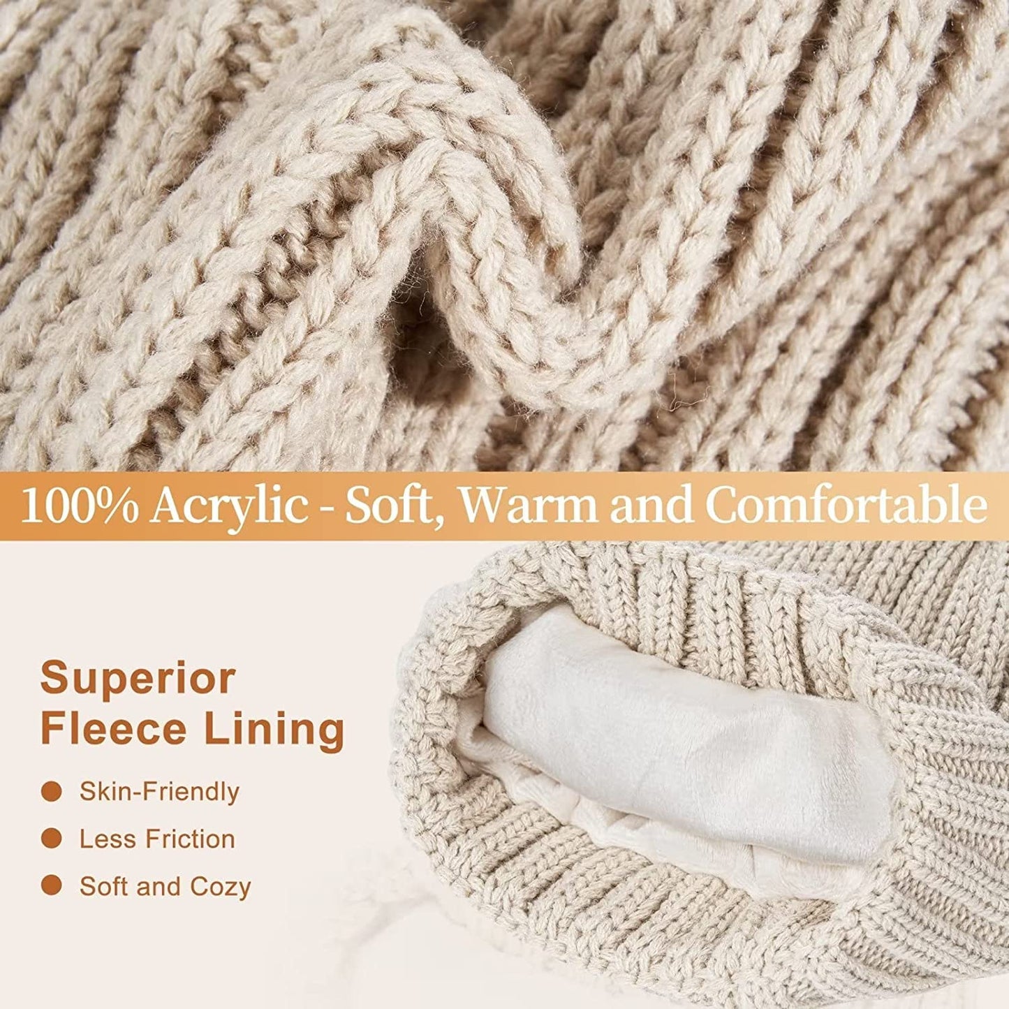 Frendorf | Damen Beanie mit Pom Pom Lange Schal Halswärmer Touchscreen Handschuhe 3 in 1 Set