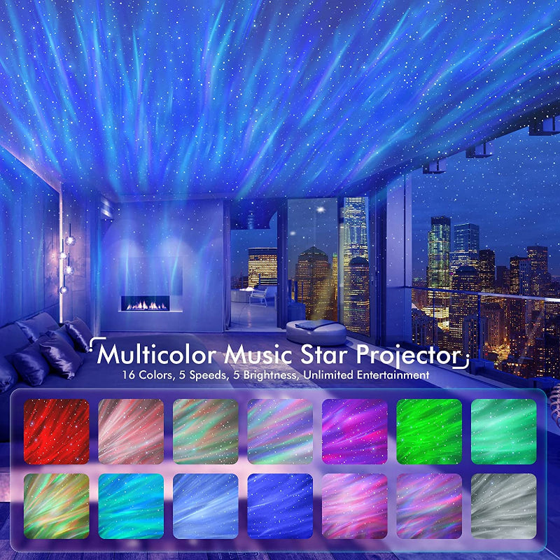 Sternprojektor, Galaxieprojektor für Schlafzimmer, Bluetooth-Lautsprecher und weißes Rausch-Aurora-Projektor, Nachlicht-Projektor für Kinder, Erwachsene, Gaming-Raum, Heimkino, Decke, Raumdekoration