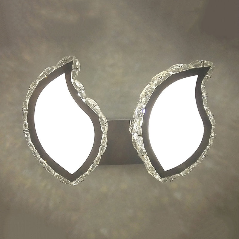 Frendorf | Blatt Schlafzimmer Wandmontierte Lampe Modern Klare Kristall LED Chrom Finish Oberflächen Wand Sconces