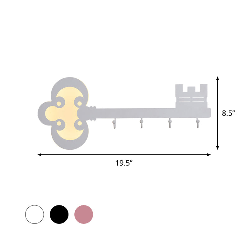 Frendorf | Schlüssel Schlafzimmer Wandleuchte Lampe Metall Led Cartoon Wandmontierte Beleuchtung in Schwarz/Weiß/Rosa mit Haken