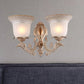 Frendorf | Metalen Beige Wandverlichting Fixture Curvy Arm 1/2-Licht Antieke Wandlamp met Bel Witte Glazen Schaduw
