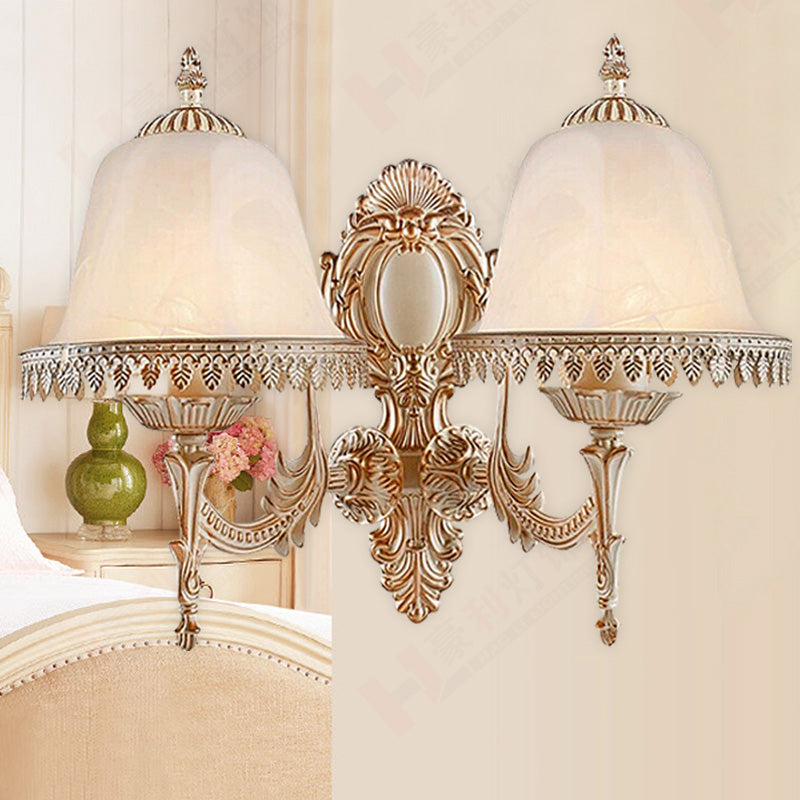 1/2 Lichter Glocken Wandleuchte Lampe Klassisch Beige Mattglas Wandmontierte Lichtarmatur für das Wohnzimmer