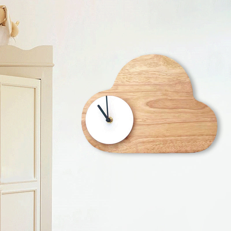 Frendorf | Cartoon Cloud Wood Flush Mount LED Wandlamp met Zwart/Wit Klok voor Kinderbed, Warm/Wit Licht
