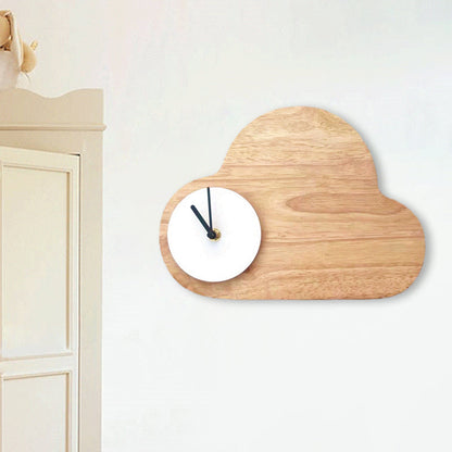Frendorf | Cartoon Cloud Wood Flush Mount LED Wandlamp met Zwart/Wit Klok voor Kinderbed, Warm/Wit Licht