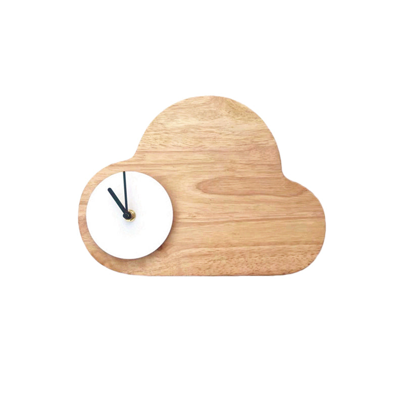 Frendorf | Cartoon Cloud Wood Flush Mount LED Wandlamp met Zwart/Wit Klok voor Kinderbed, Warm/Wit Licht