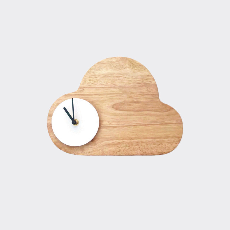 Frendorf | Cartoon Cloud Wood Flush Mount LED Wandlamp met Zwart/Wit Klok voor Kinderbed, Warm/Wit Licht