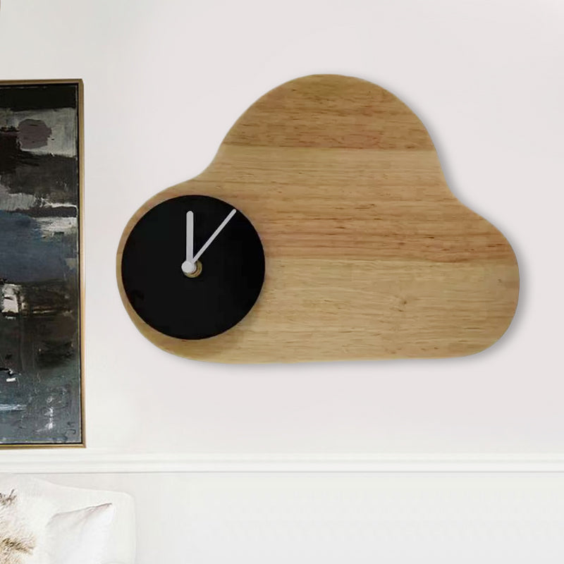 Frendorf | Cartoon Cloud Wood Flush Mount LED Wandlamp met Zwart/Wit Klok voor Kinderbed, Warm/Wit Licht