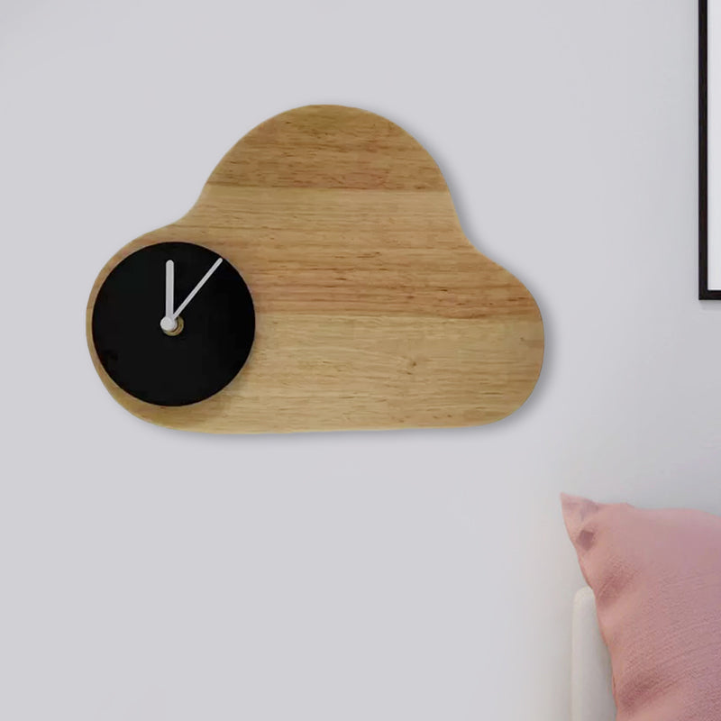 Frendorf | Cartoon Cloud Wood Flush Mount LED Wandlamp met Zwart/Wit Klok voor Kinderbed, Warm/Wit Licht