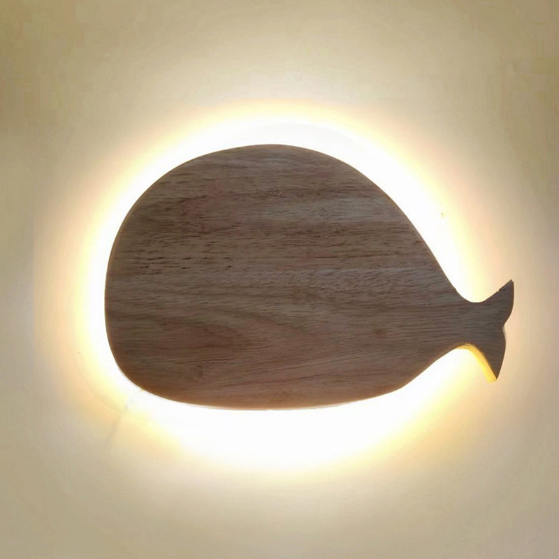 Frendorf | Schwarz/Weiß/Beige Wal Wandbeleuchtung Cartoon Holz LED Wandlampe mit/ohne Uhr in Warm/Weiß Licht