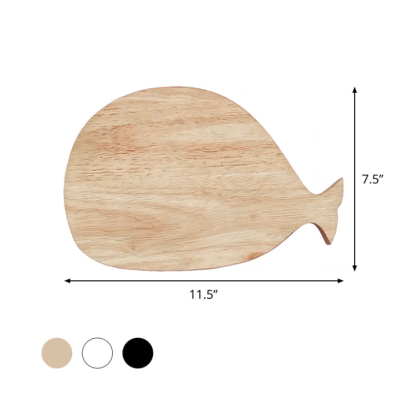 Frendorf | Schwarz/Weiß/Beige Wal Wandbeleuchtung Cartoon Holz LED Wandlampe mit/ohne Uhr in Warm/Weiß Licht