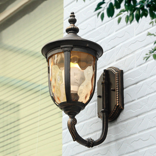 Frendorf | 1 Licht Wandgemonteerde Lamp Traditionele Urn Schaduw Amber Water Glas Wandlamp in Zwart