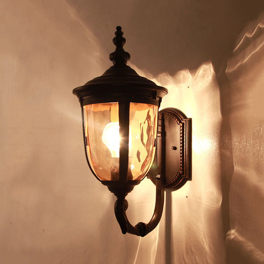 Frendorf | 1 Licht Wandgemonteerde Lamp Traditionele Urn Schaduw Amber Water Glas Wandlamp in Zwart