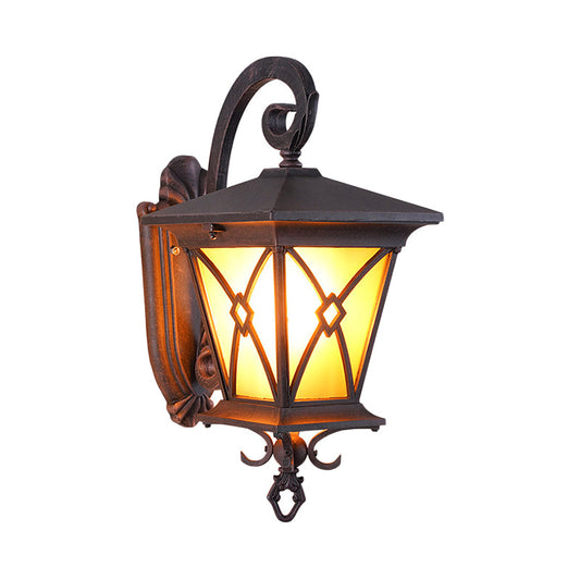 Frendorf | 1-Bulb Gele Glazen Oppervlak Wandlamp Rustiek Donker Koffie Lantaarn Buiten Wandverlichting Ideeën