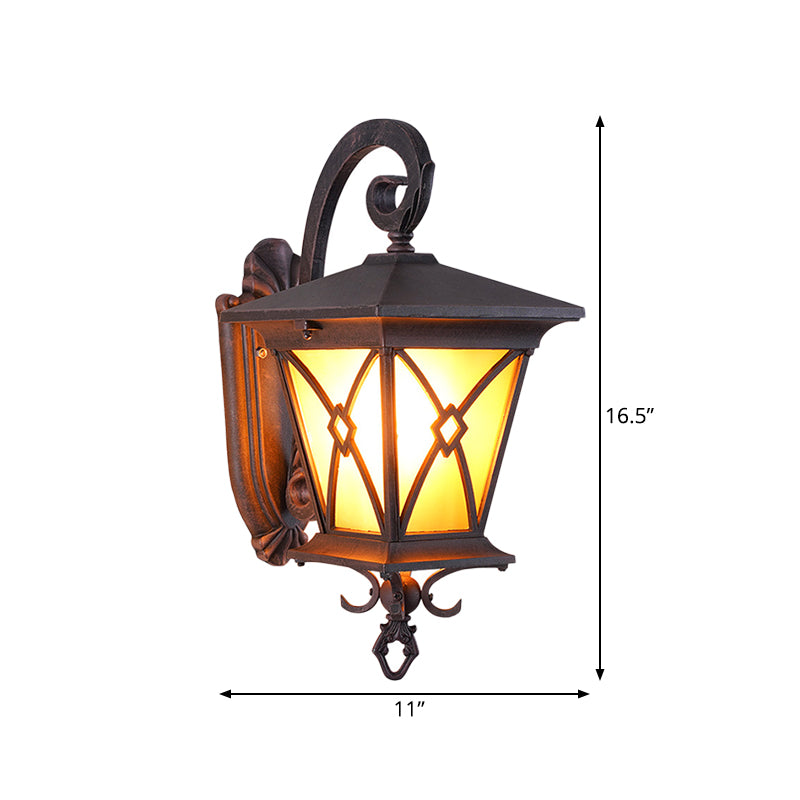 Frendorf | 1-Bulb Gele Glazen Oppervlak Wandlamp Rustiek Donker Koffie Lantaarn Buiten Wandverlichting Ideeën