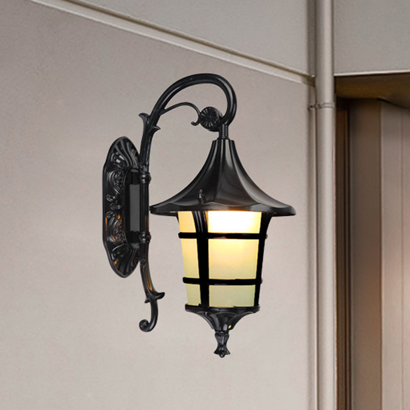 Frendorf | Metaal Zwart/Koffie/Bronze Wandlamp S-vormige Arm 1 Licht Lodge Stijl Wandlamp met Witte Glazen Schaduw