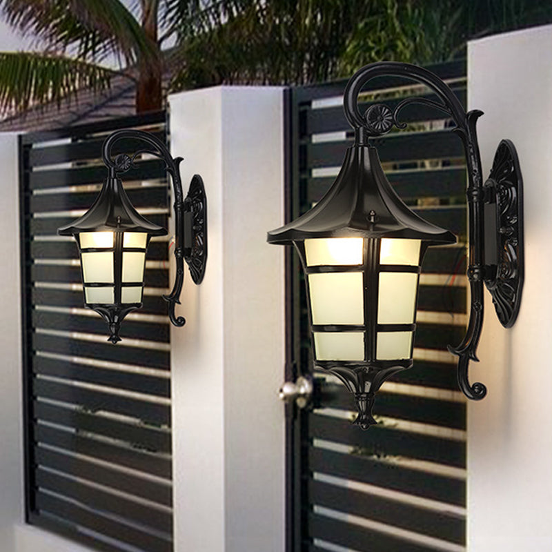 Frendorf | Metaal Zwart/Koffie/Bronze Wandlamp S-vormige Arm 1 Licht Lodge Stijl Wandlamp met Witte Glazen Schaduw
