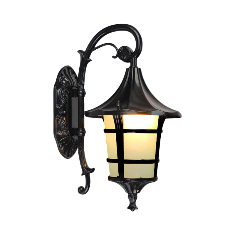 Frendorf | Metaal Zwart/Koffie/Bronze Wandlamp S-vormige Arm 1 Licht Lodge Stijl Wandlamp met Witte Glazen Schaduw
