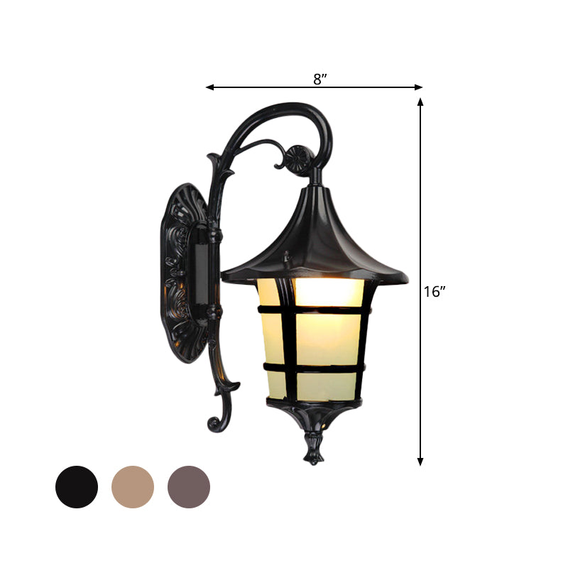 Frendorf | Metaal Zwart/Koffie/Bronze Wandlamp S-vormige Arm 1 Licht Lodge Stijl Wandlamp met Witte Glazen Schaduw
