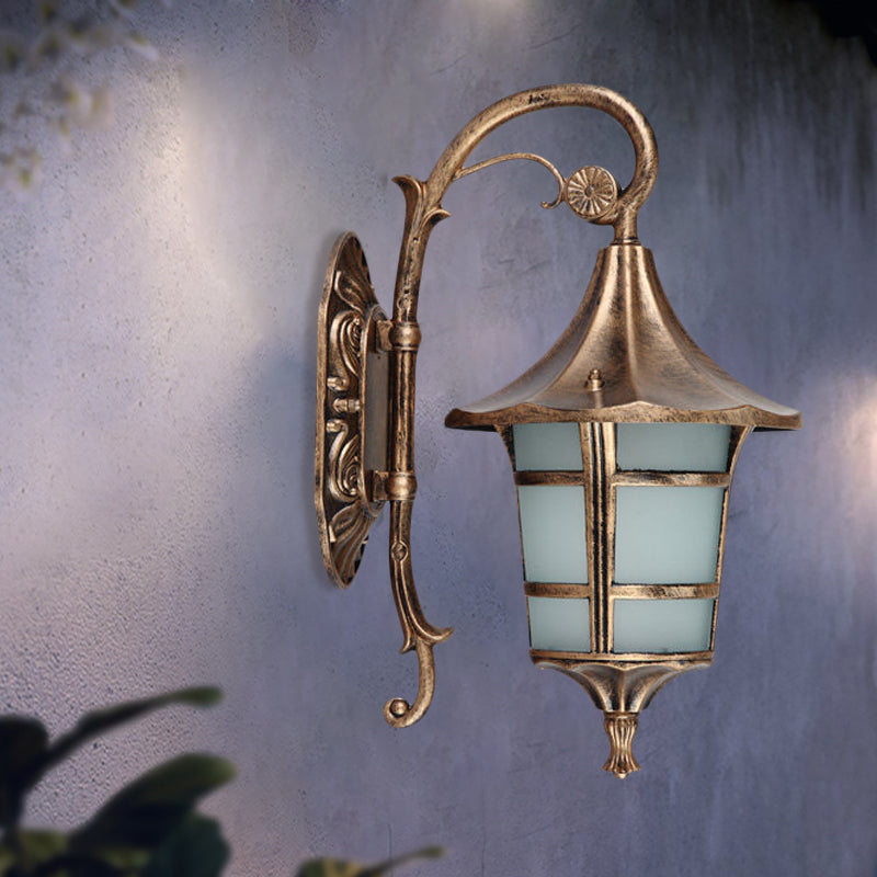 Frendorf | Metaal Zwart/Koffie/Bronze Wandlamp S-vormige Arm 1 Licht Lodge Stijl Wandlamp met Witte Glazen Schaduw