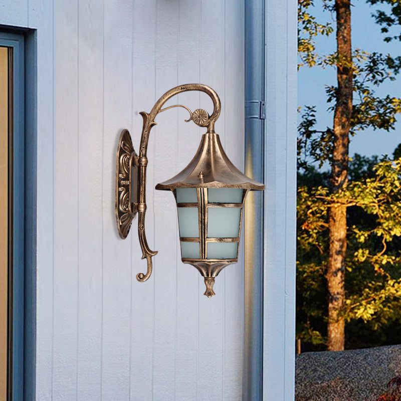Frendorf | Metaal Zwart/Koffie/Bronze Wandlamp S-vormige Arm 1 Licht Lodge Stijl Wandlamp met Witte Glazen Schaduw