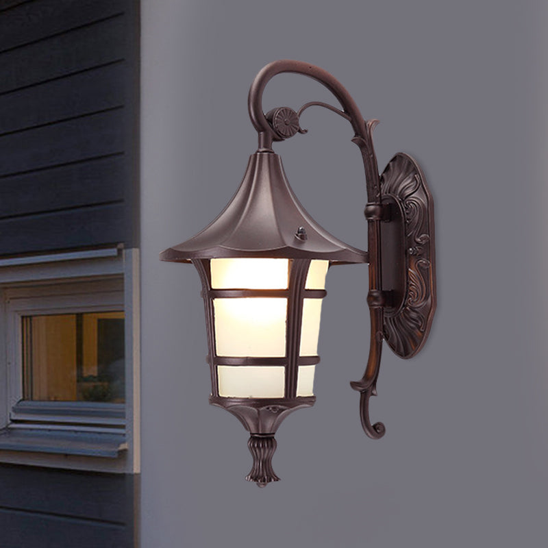 Frendorf | Metaal Zwart/Koffie/Bronze Wandlamp S-vormige Arm 1 Licht Lodge Stijl Wandlamp met Witte Glazen Schaduw