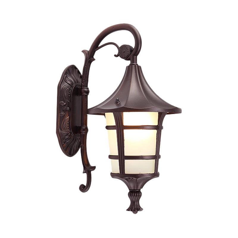 Frendorf | Metaal Zwart/Koffie/Bronze Wandlamp S-vormige Arm 1 Licht Lodge Stijl Wandlamp met Witte Glazen Schaduw