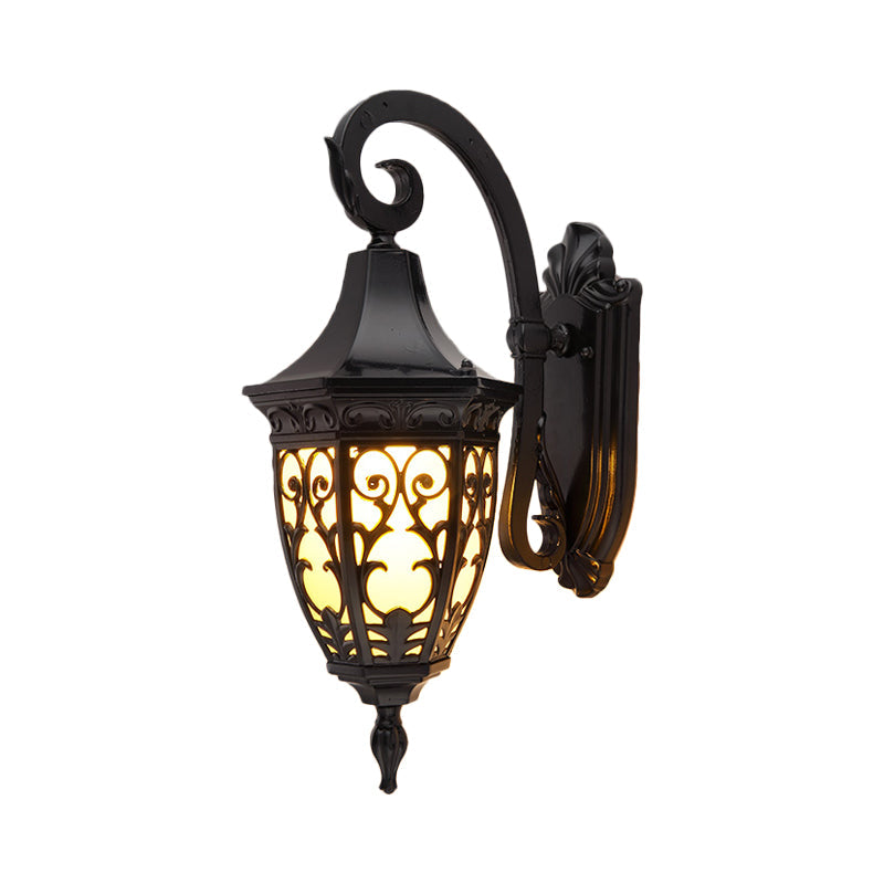 Frendorf | 1-Kop Urn Schaduw Muur Lamp Traditionele Zwarte Afwerking Gezuurd Glas Muur Verlichtingsarmatuur
