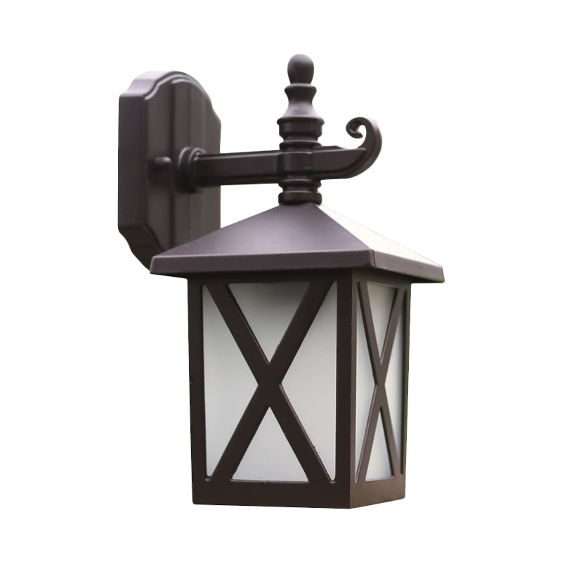 Frendorf | 1-Head Frosted Glass Wandlamp Verlichting Traditionele Donker Koffie Lantaarn Buiten Wandlamp Fixture